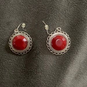 Silver and red earrings